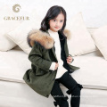 Wholesale winter real fur parka with fur lining thichk overcoat kids